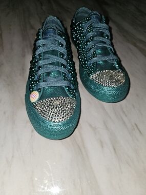 Converse Teal Glitter Rhinestone Sneakers